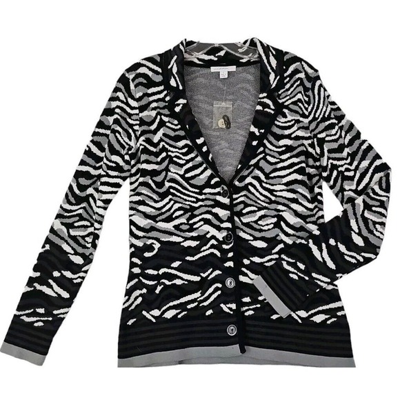 Isaac Mizrahi Live ~Woman Size S~ Black/White Animal Print Button Front Cardigan - Picture 1 of 9